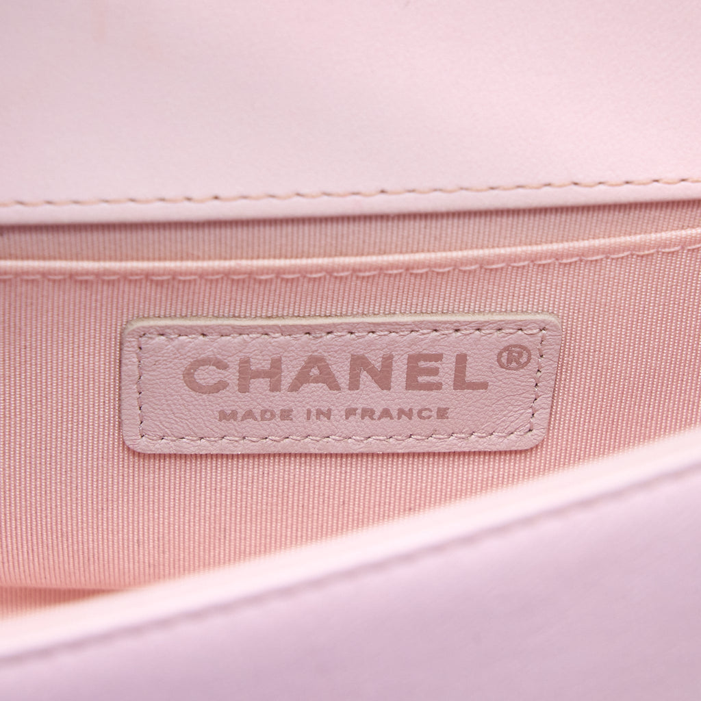 Chanel Chevron Small Boy Bag Limited Edition Lambskin Light Pink