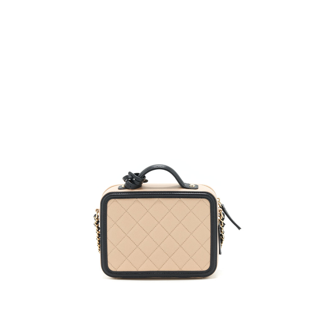 Chanel Vanity Filigree Caviar Beige&Black L