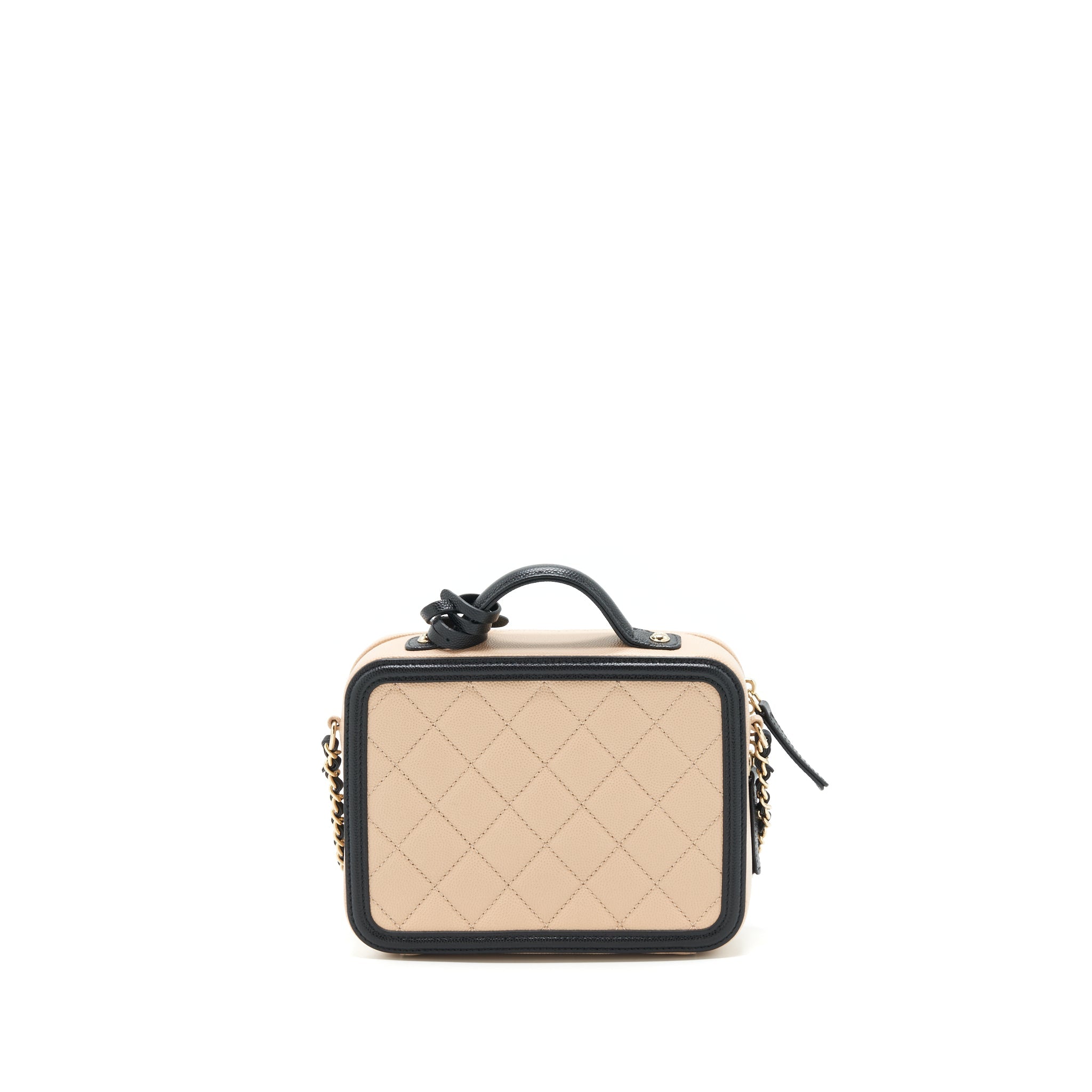 Chanel Vanity Filigree Caviar Beige&Black L