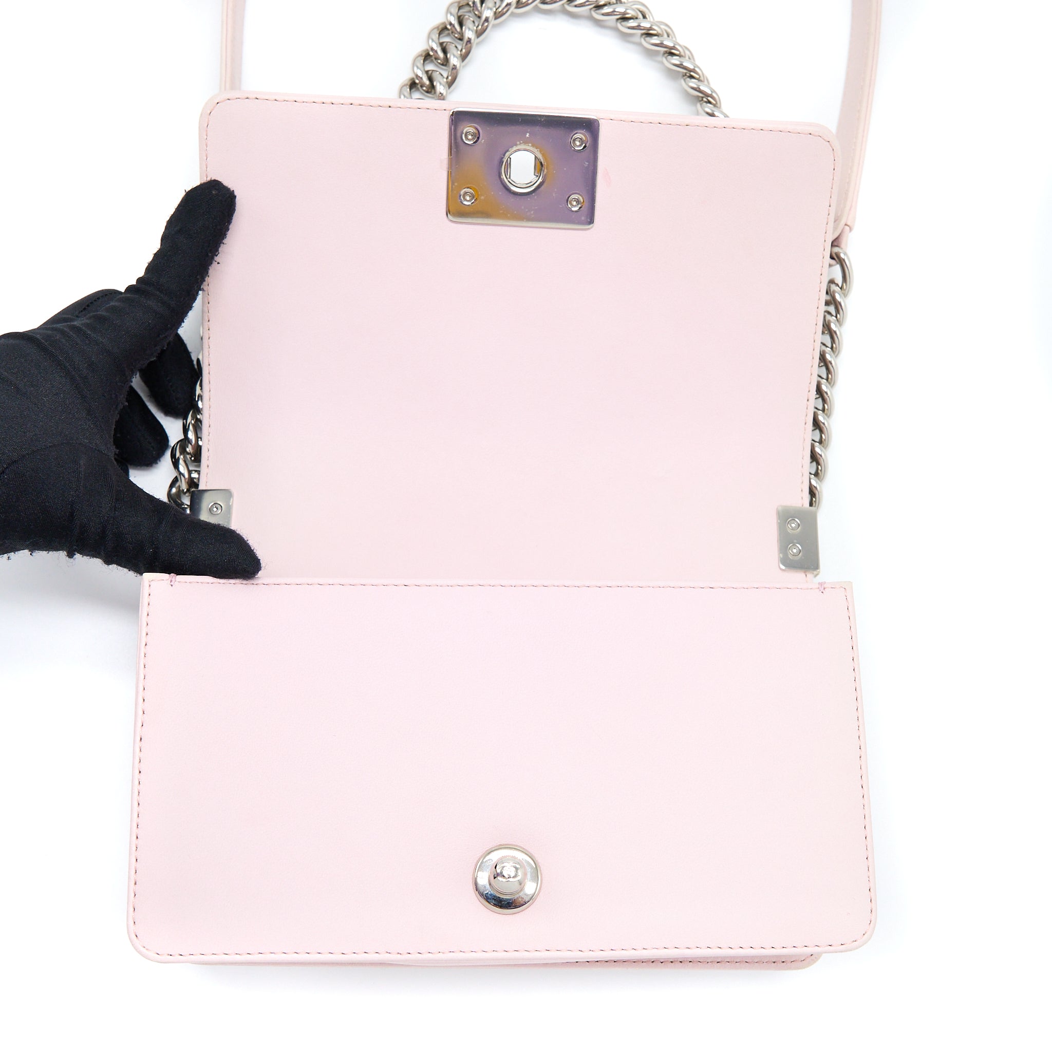 Chanel Chevron Small Boy Bag Limited Edition Lambskin Light Pink