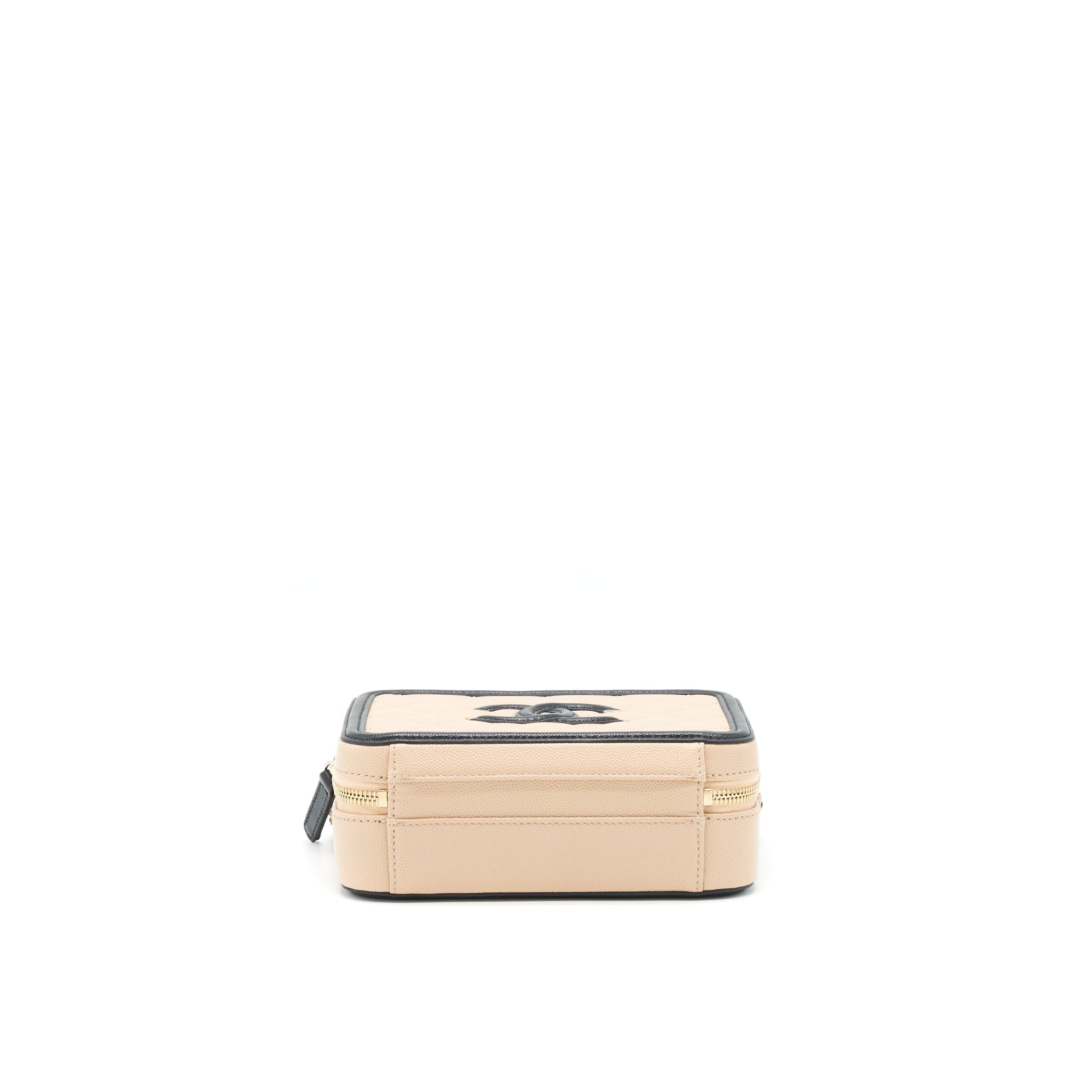 Chanel Vanity Filigree Caviar Beige&Black L