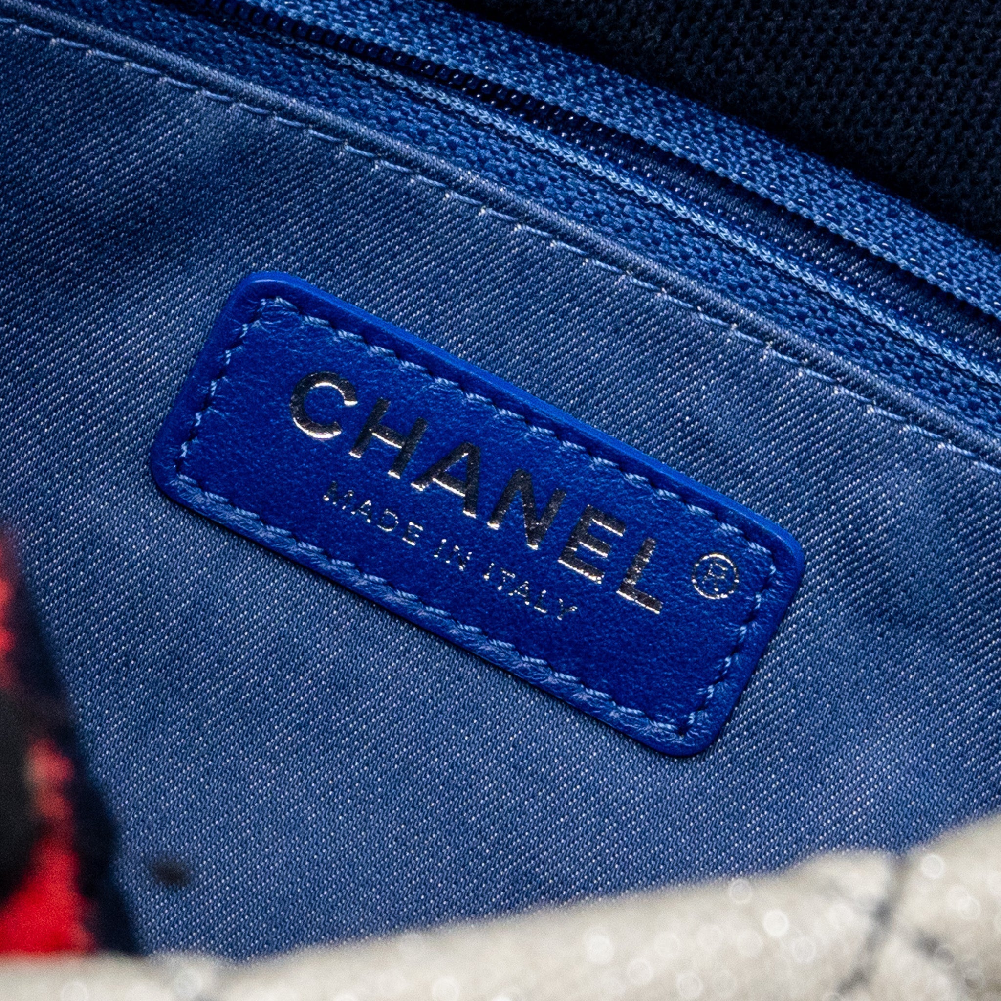 Chanel quilted flap bag fabric multicolour blue / red / white