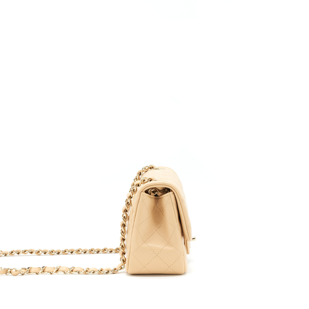 Chanel 22C Mini square flap Bag Lambskin beige L