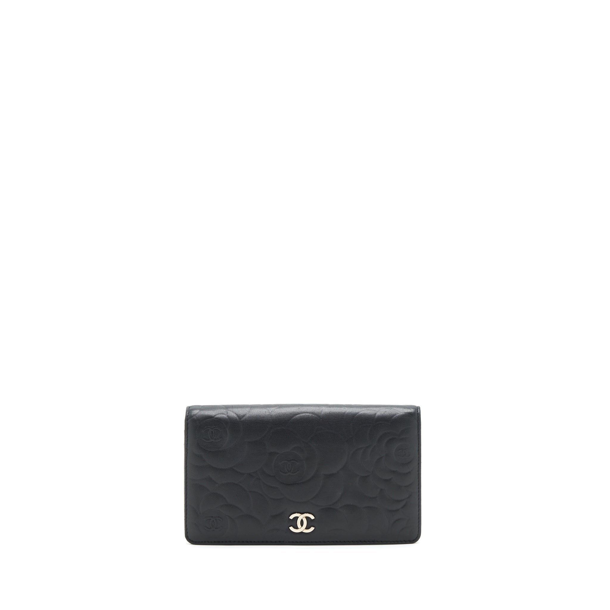 Chanel Camellia Fold Long Wallet Lambskin black / silver