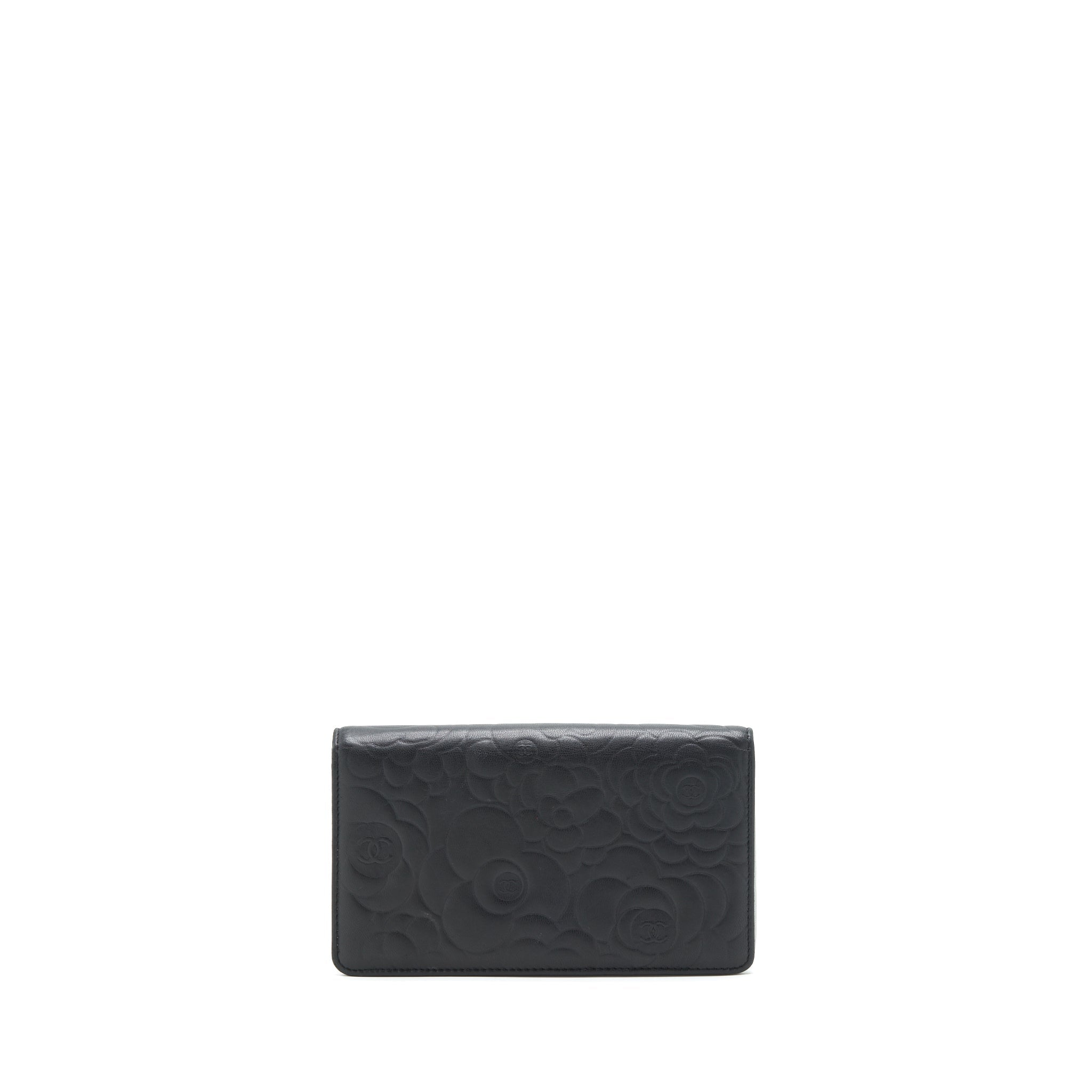 Chanel Camellia Fold Long Wallet Lambskin black / silver