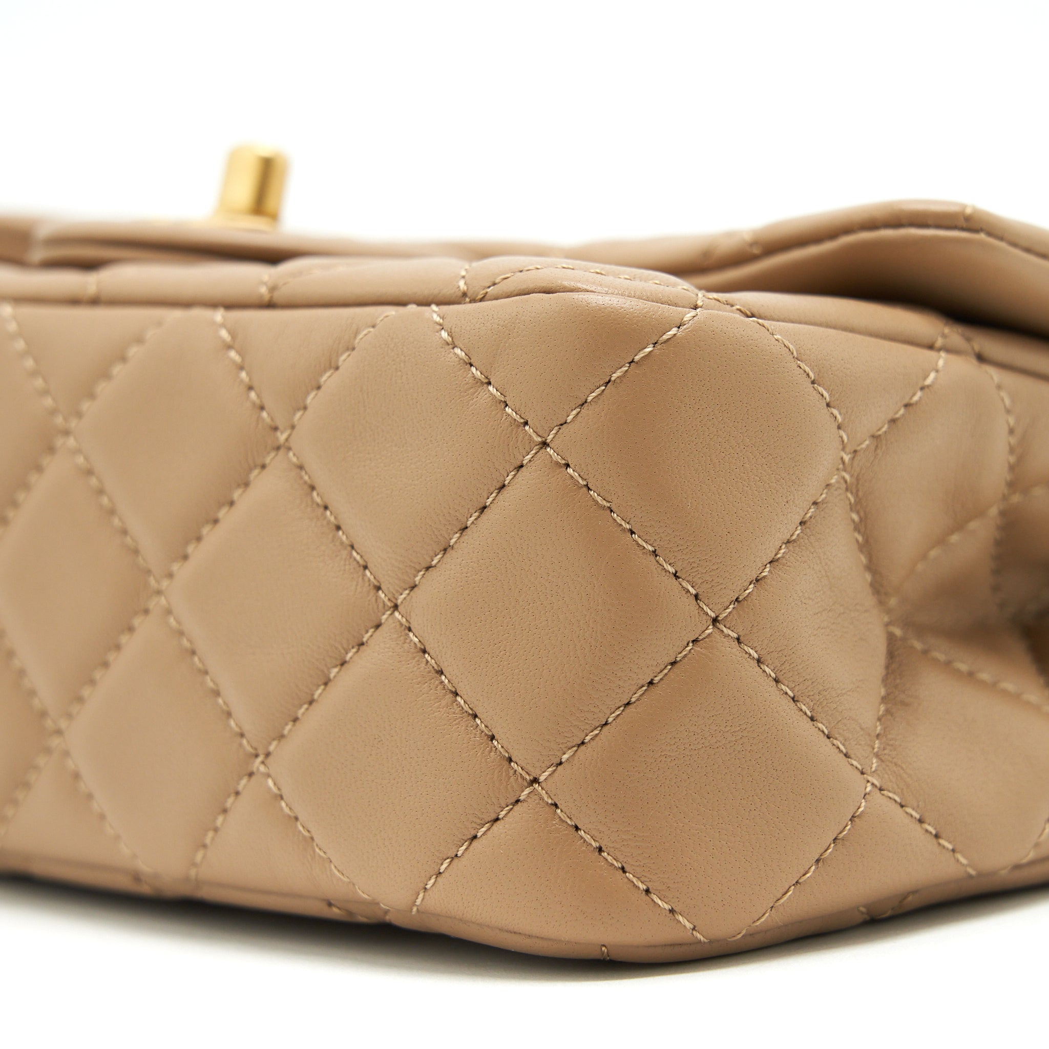 Chanel 22B Pearl Crush Mini Rectangular Flap Bag Lambskin Dark Beige  (Microchip)