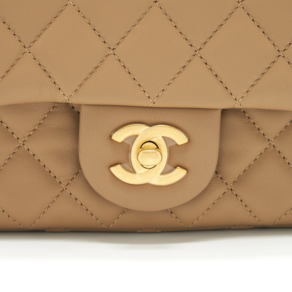 Chanel 22B Pearl Crush Mini Rectangular Flap Bag Lambskin Dark Beige  (Microchip)