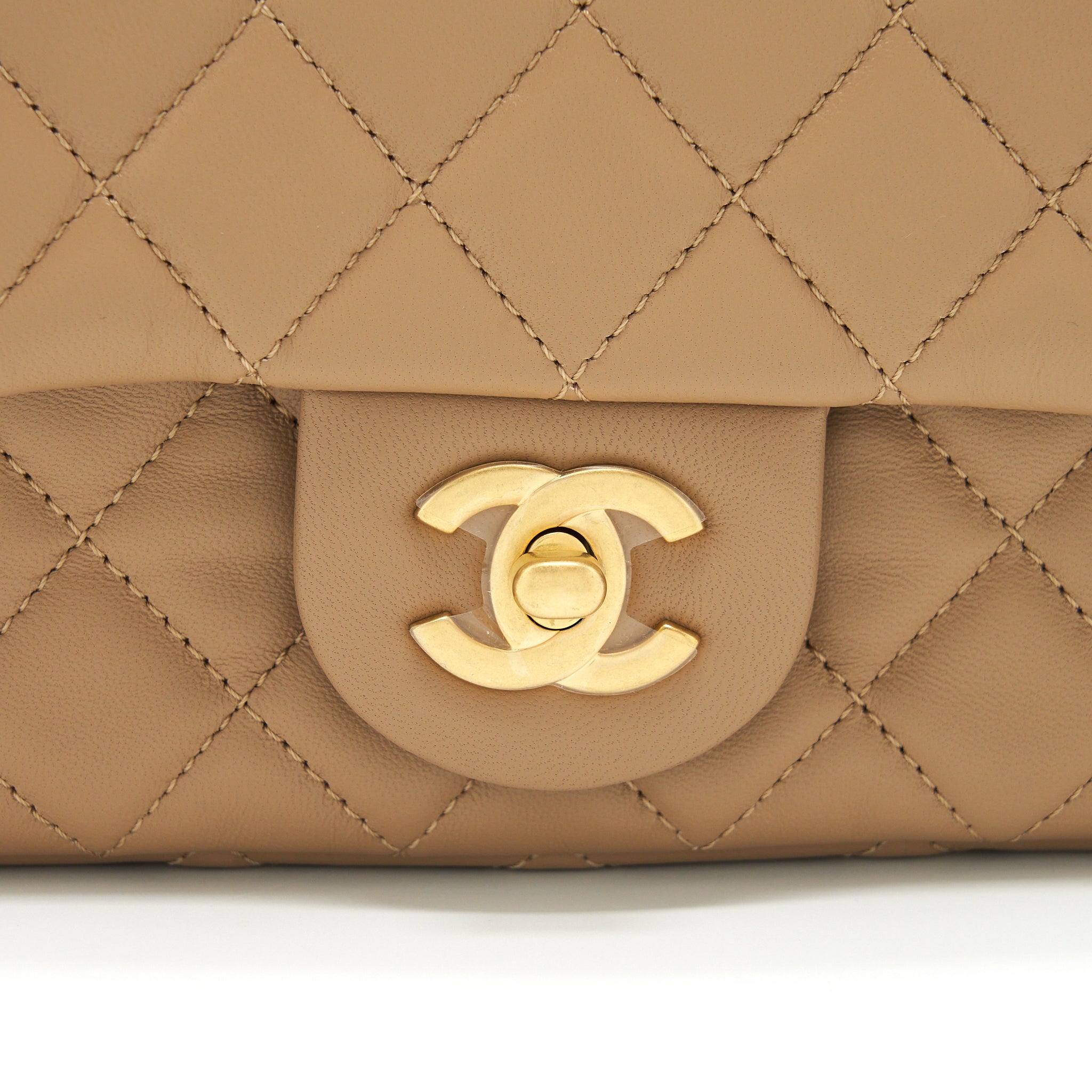 Chanel 22B Pearl Crush Mini Rectangular Flap Bag Lambskin Dark Beige  (Microchip)