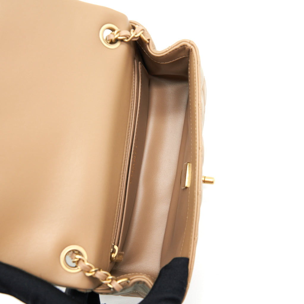 Chanel 22B Pearl Crush Mini Rectangular Flap Bag Lambskin Dark Beige  (Microchip)
