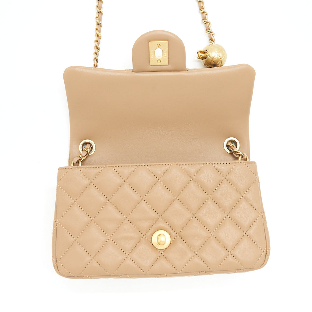 Chanel 22B Pearl Crush Mini Rectangular Flap Bag Lambskin Dark Beige  (Microchip)