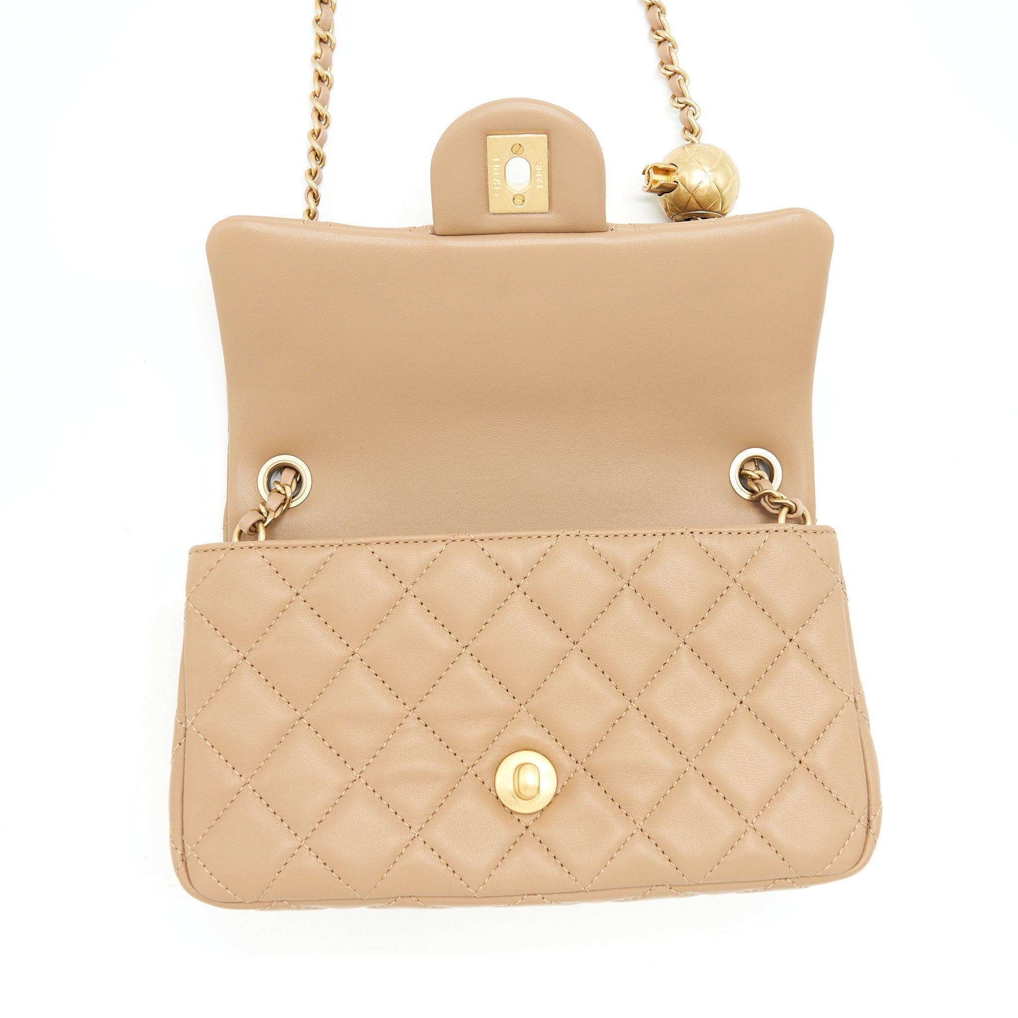 Chanel 22B Pearl Crush Mini Rectangular Flap Bag Lambskin Dark Beige  (Microchip)
