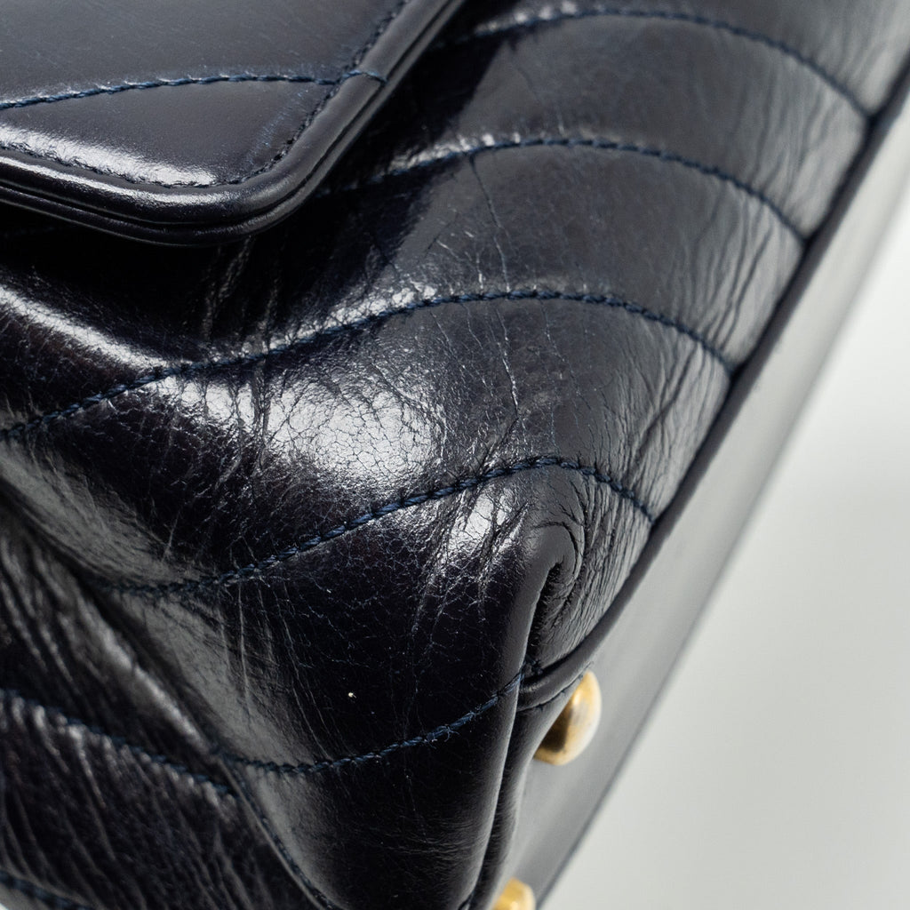 Chanel Small Coco Handle Chevron Calfskin Dark Blue