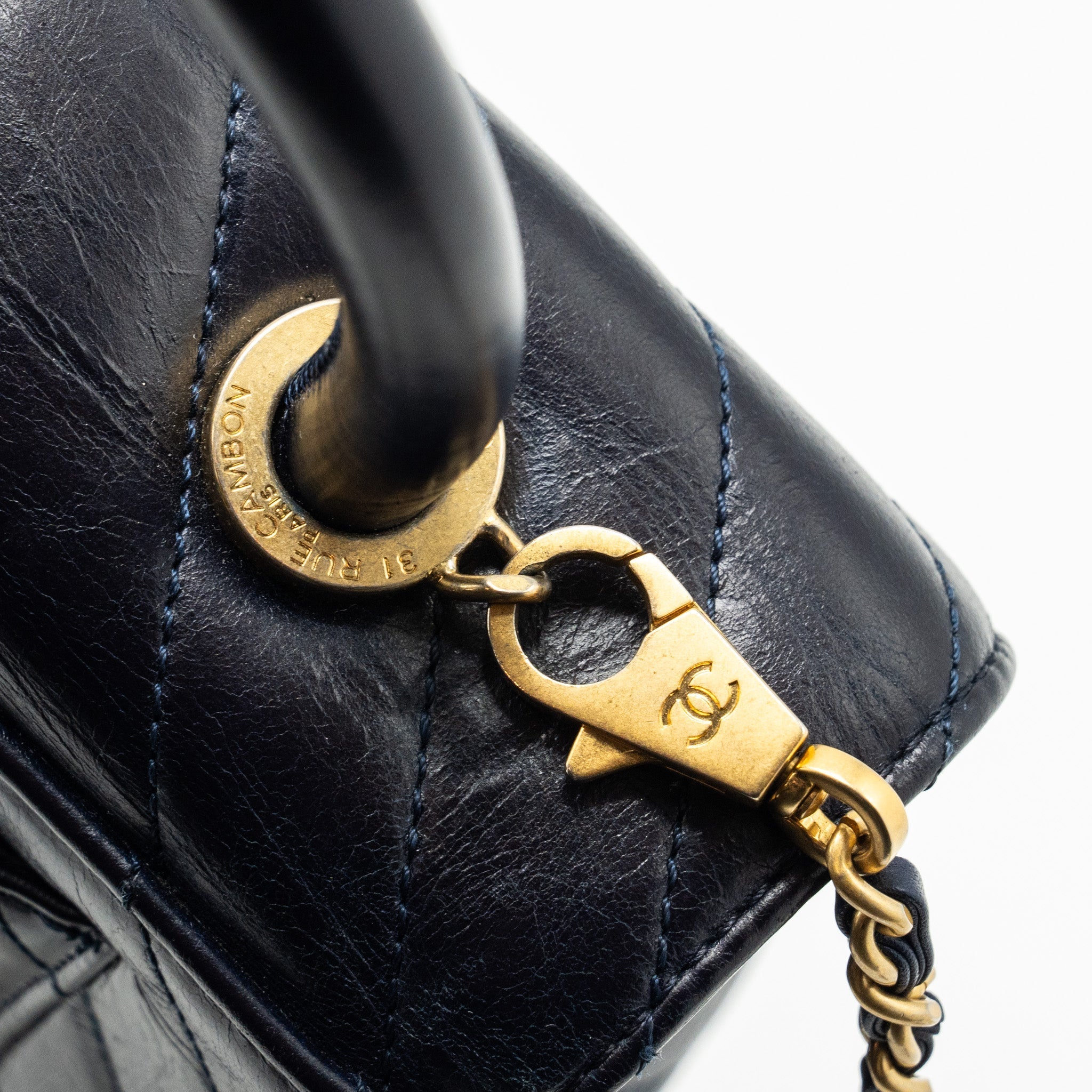 Chanel Small Coco Handle Chevron Calfskin Dark Blue