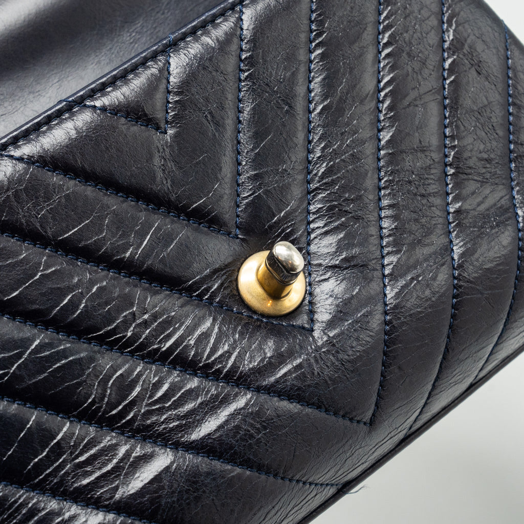 Chanel Small Coco Handle Chevron Calfskin Dark Blue