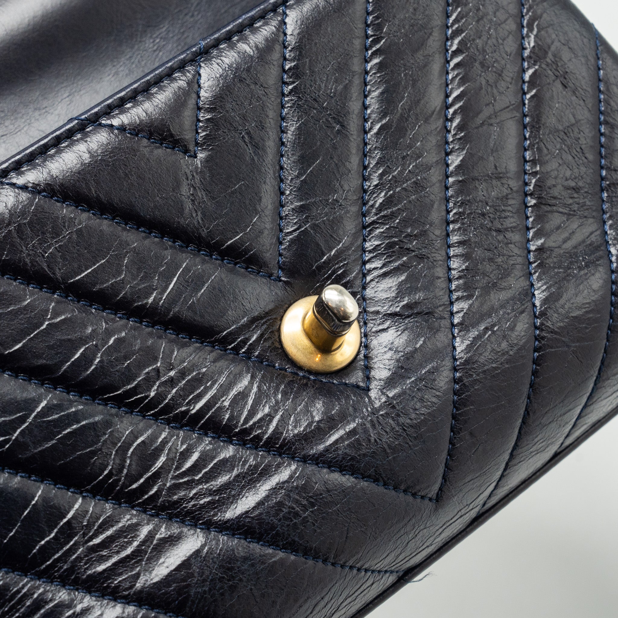 Chanel Small Coco Handle Chevron Calfskin Dark Blue