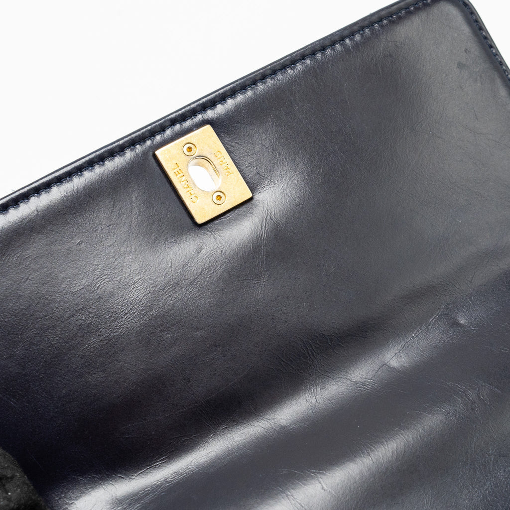 Chanel Small Coco Handle Chevron Calfskin Dark Blue