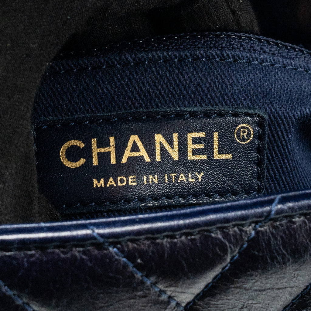 Chanel Small Coco Handle Chevron Calfskin Dark Blue
