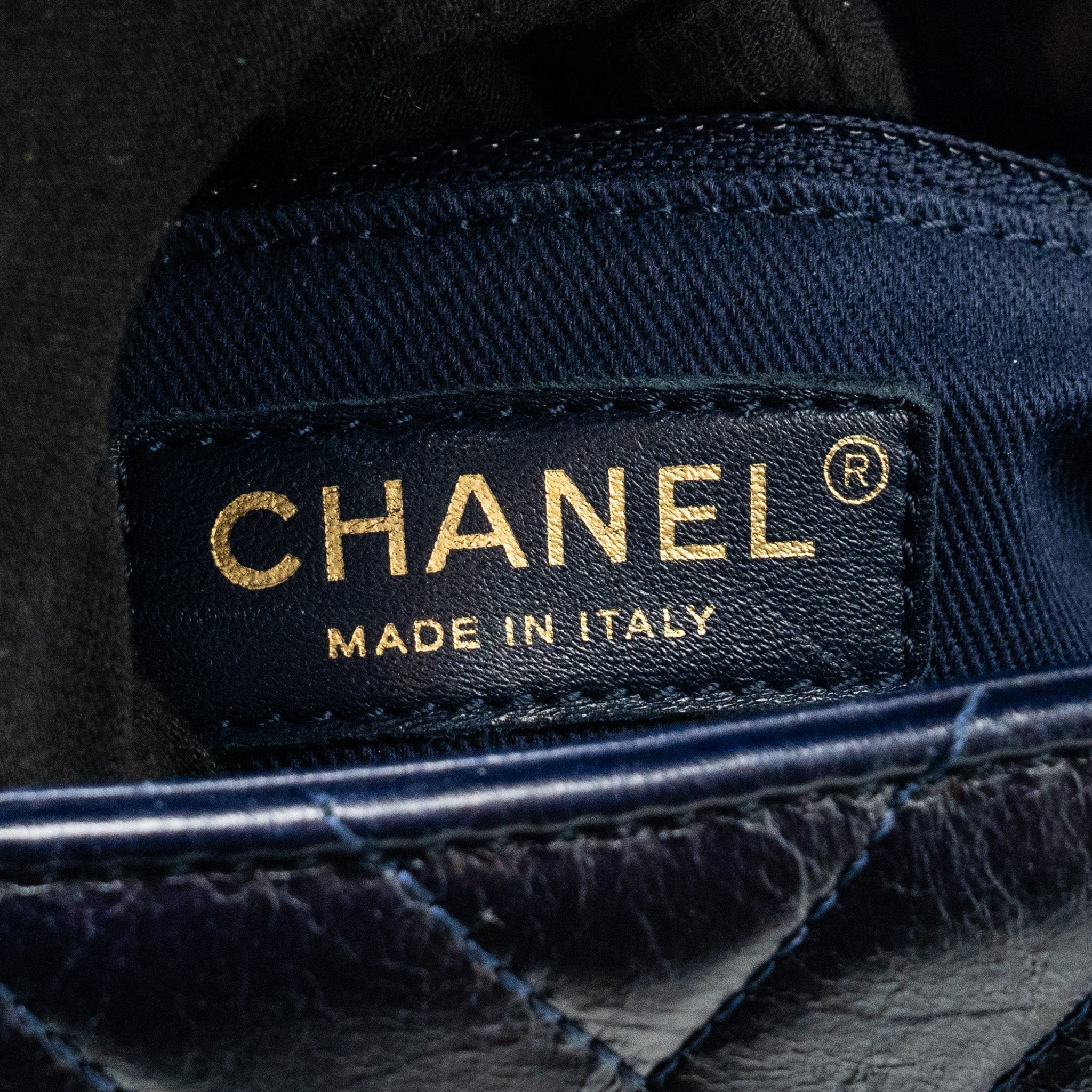 Chanel Small Coco Handle Chevron Calfskin Dark Blue