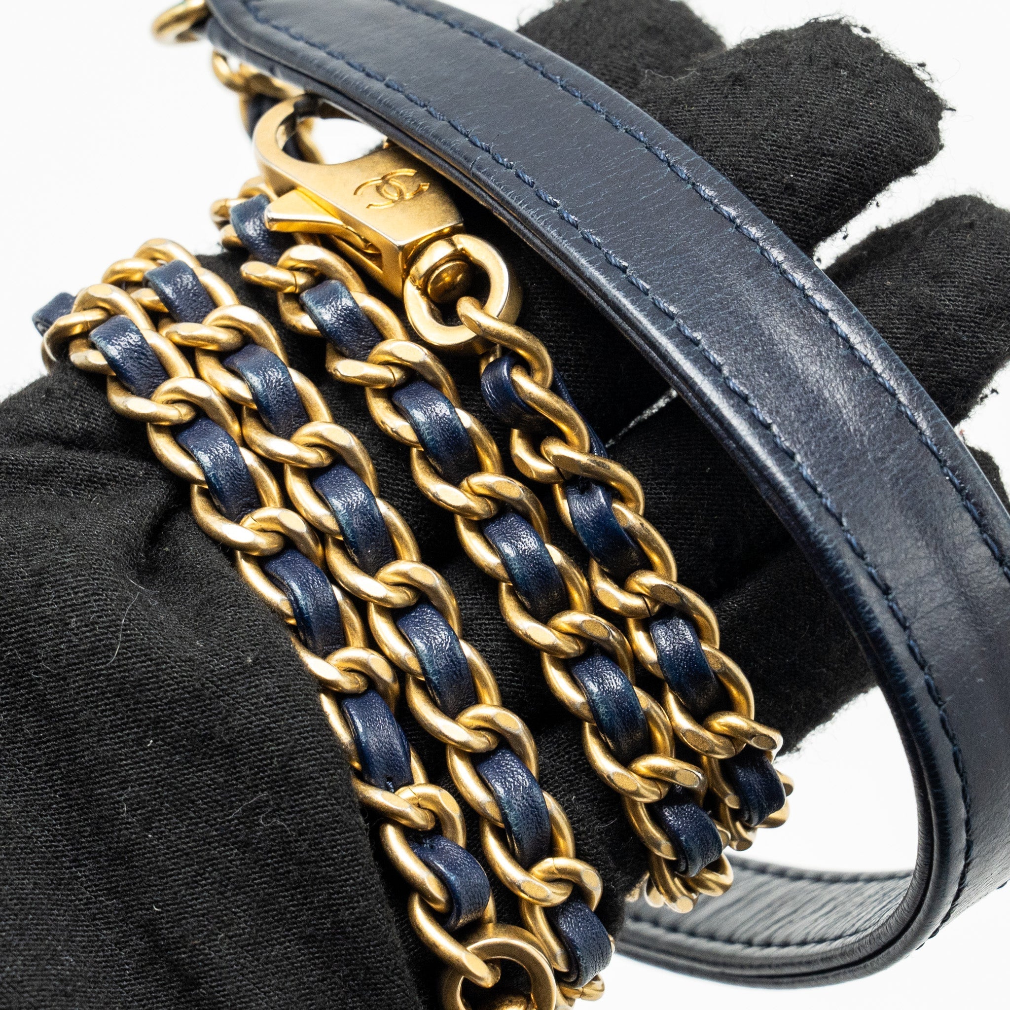 Chanel Small Coco Handle Chevron Calfskin Dark Blue