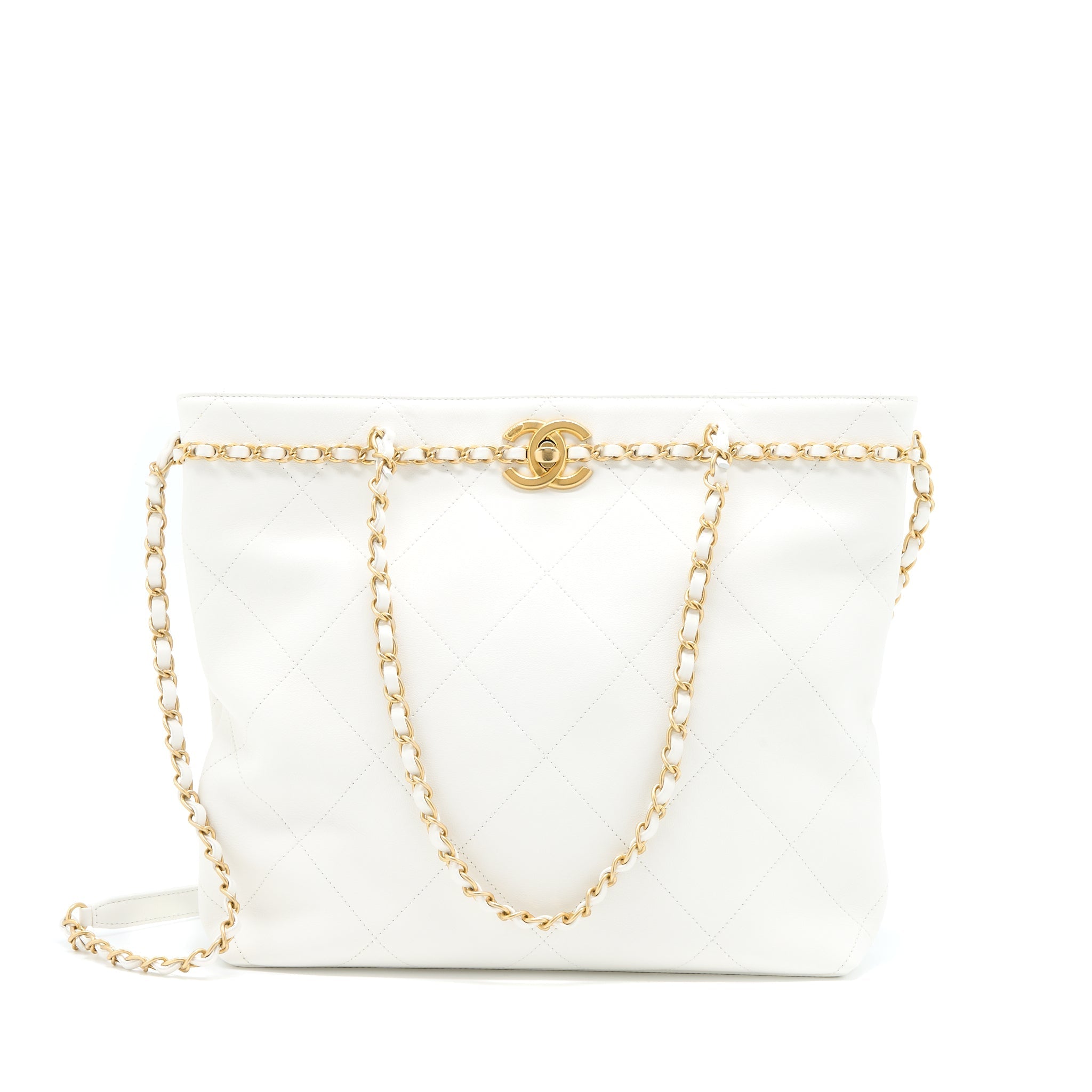Chanel Tote Bag Quilted Calfskin White Brushed