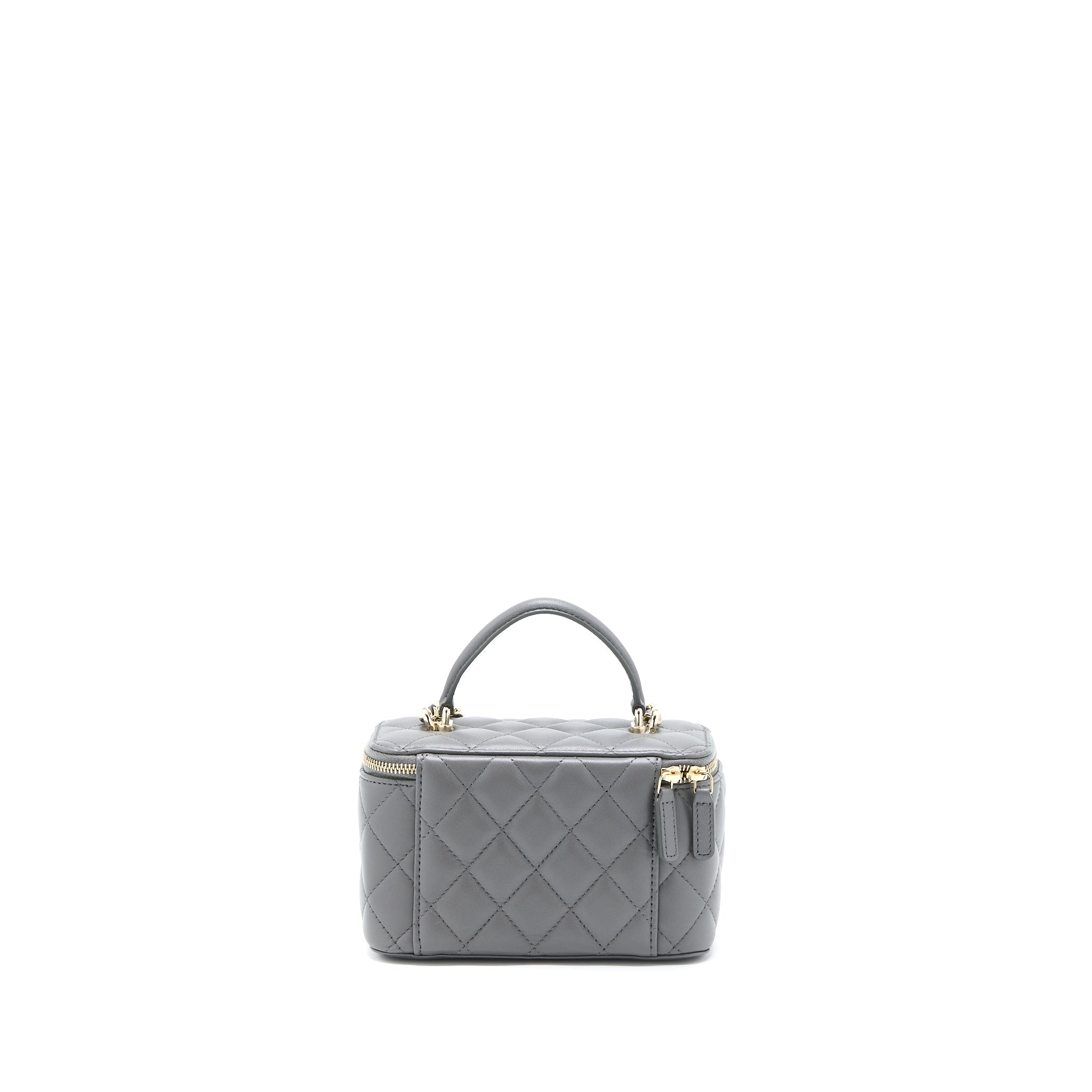 Chanel Top Handle Long Vanity with Chain Lambskin Grey L (Microchip)
