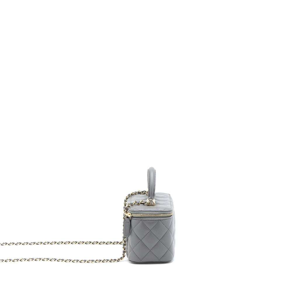 Chanel Top Handle Long Vanity with Chain Lambskin Grey L (Microchip)