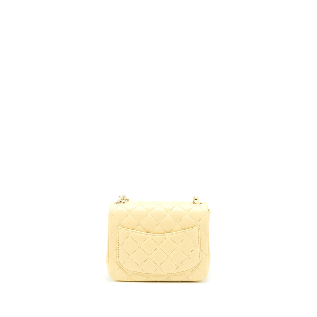 Chanel Mini Square Flap Bag Lambskin Light Yellow L