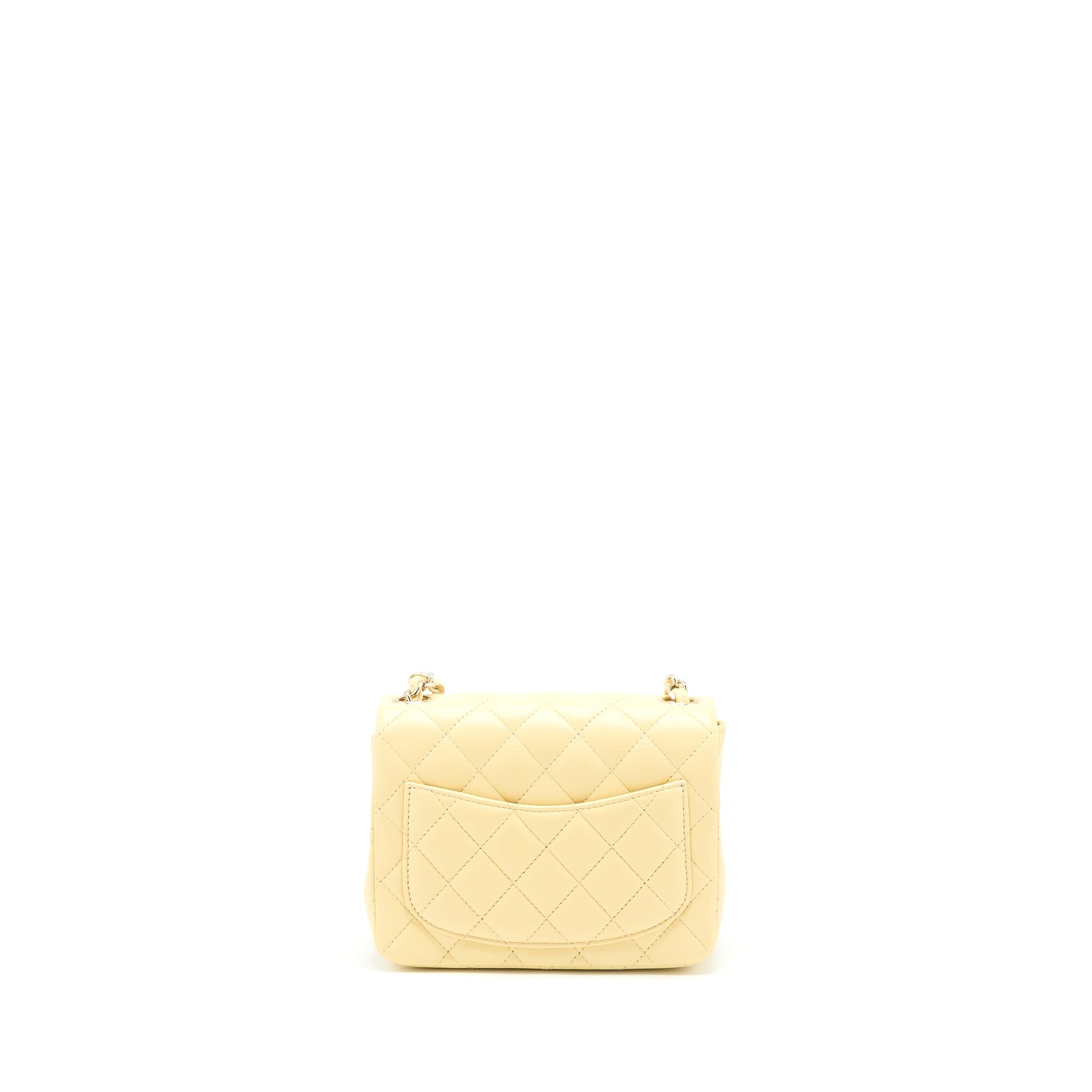 Chanel Mini Square Flap Bag Lambskin Light Yellow L