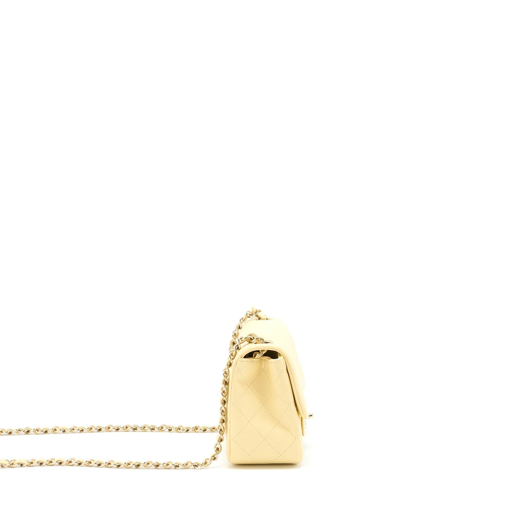 Chanel Mini Square Flap Bag Lambskin Light Yellow L