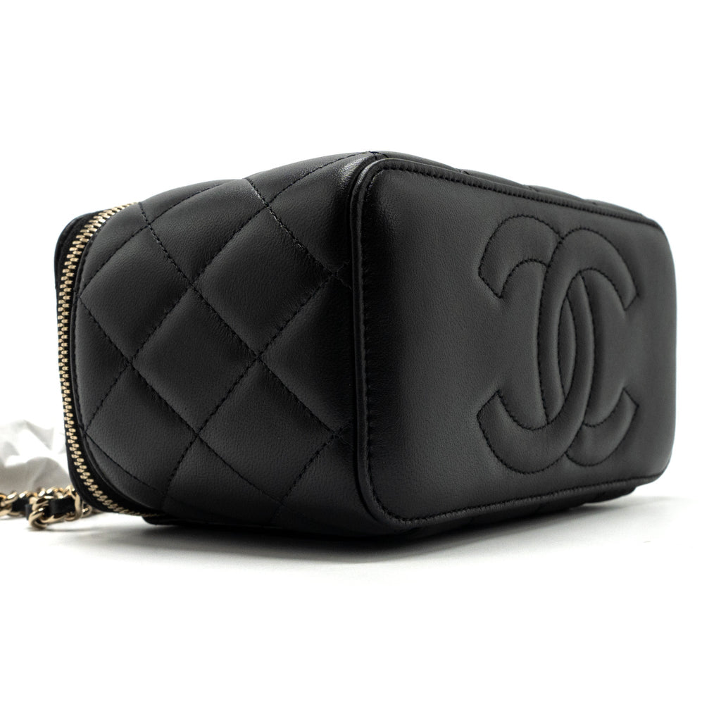 Chanel Top Handle Long Vanity With Chain Lambskin Black L(Microchip)