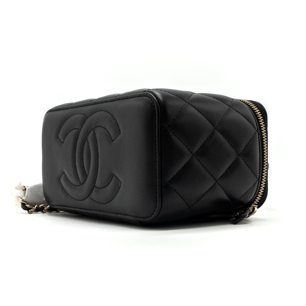 Chanel Top Handle Long Vanity With Chain Lambskin Black L(Microchip)