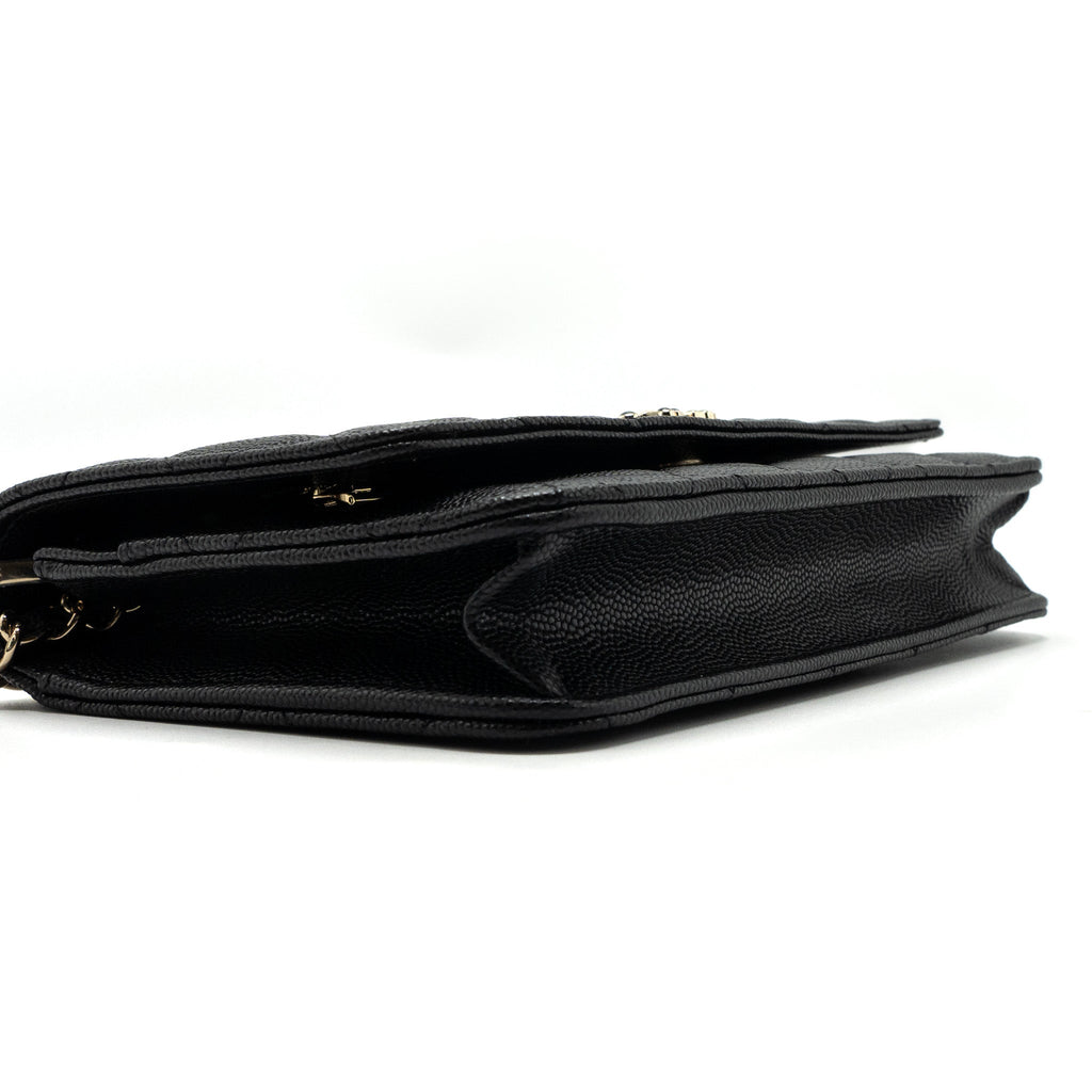 Chanel 23k Detailed CC Logo Wallet On Chain Caviar Black L (microchip)
