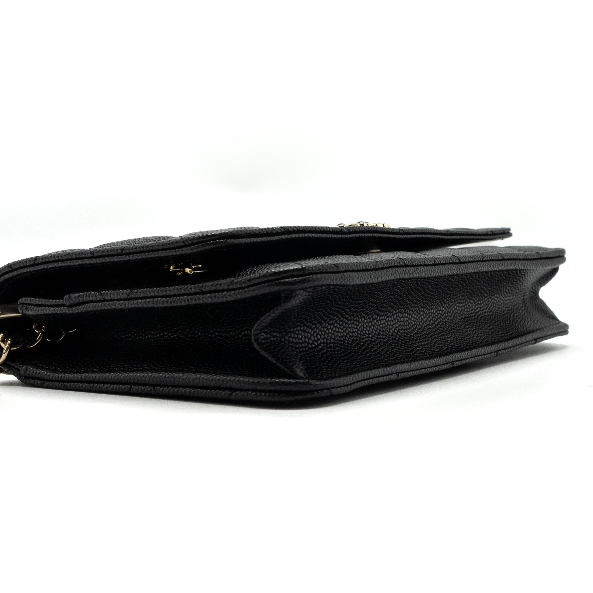 Chanel 23k Detailed CC Logo Wallet On Chain Caviar Black L (microchip)