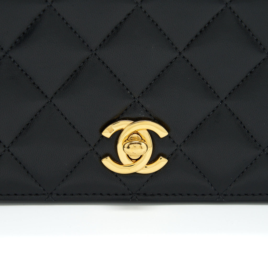 Chanel Vintage Quilted Mini Flap Bag With Chain Lambskin Black