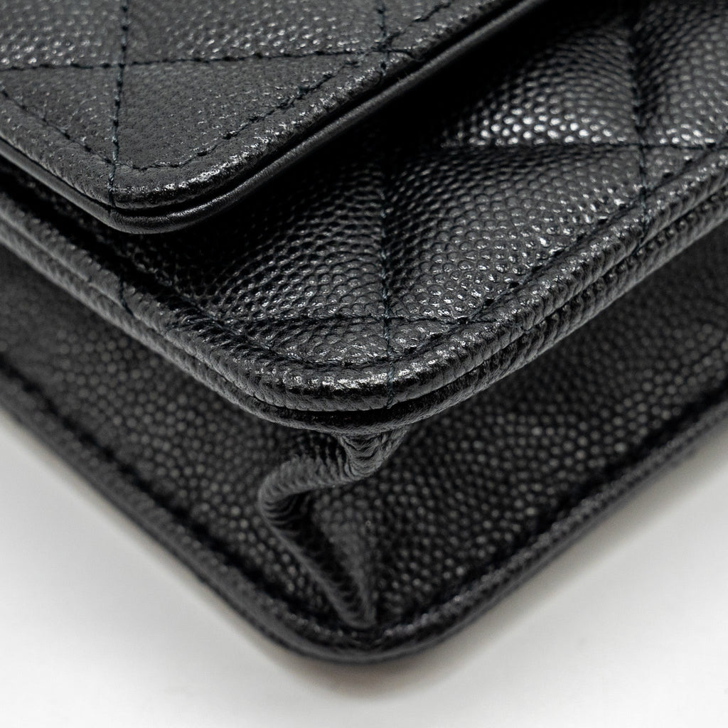 Chanel Camellia Wallet on chain Caviar Black  (Microchip)