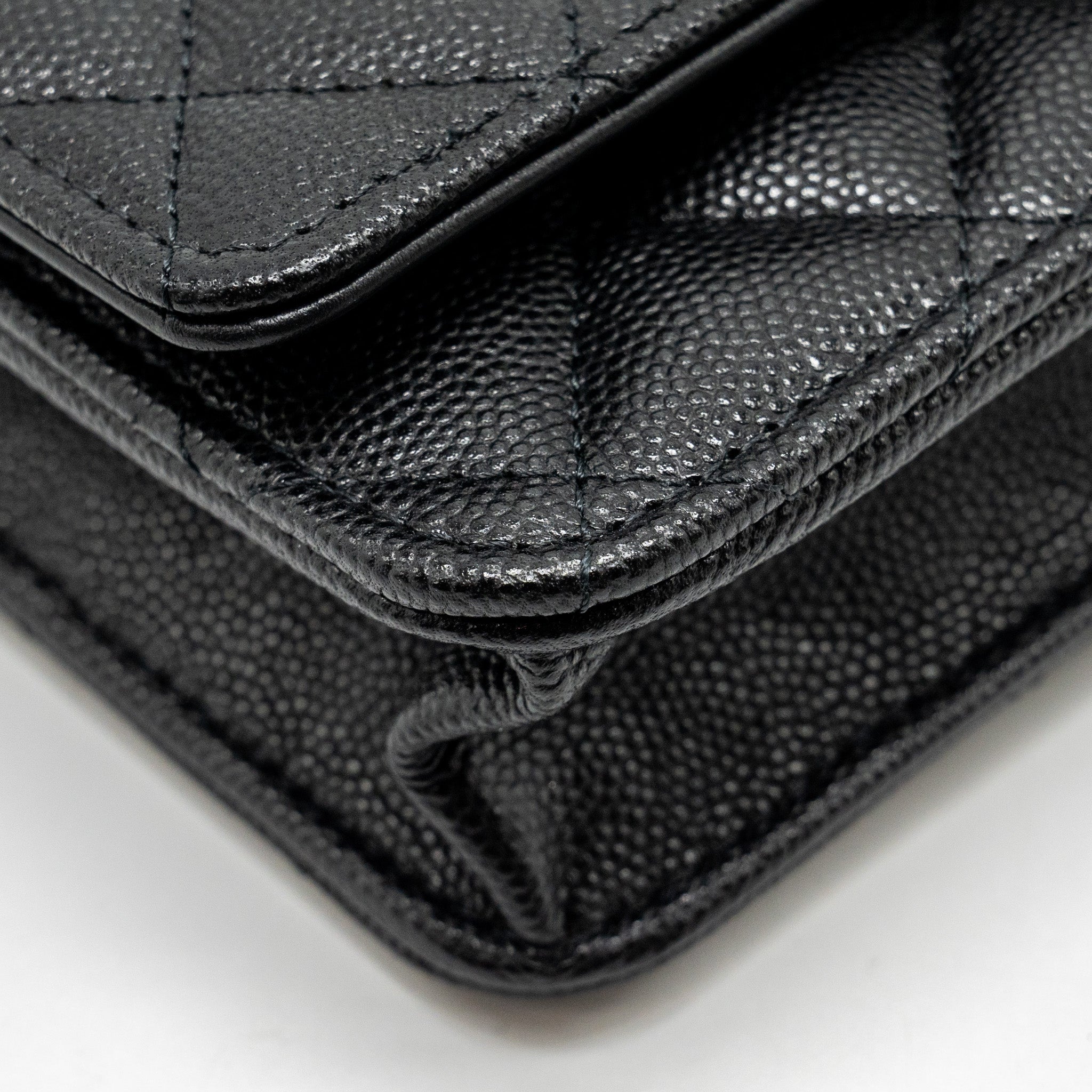 Chanel Camellia Wallet on chain Caviar Black  (Microchip)