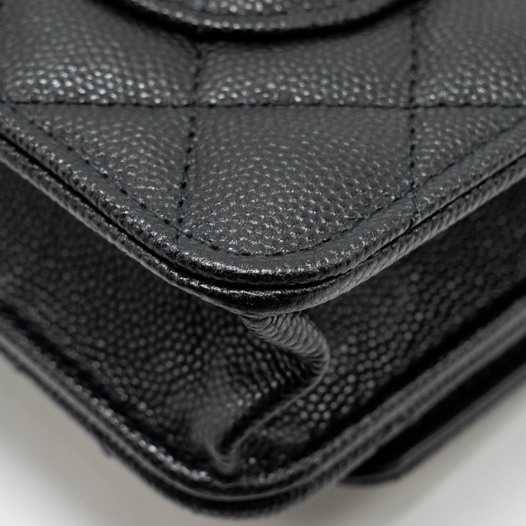 Chanel Camellia Wallet on chain Caviar Black  (Microchip)