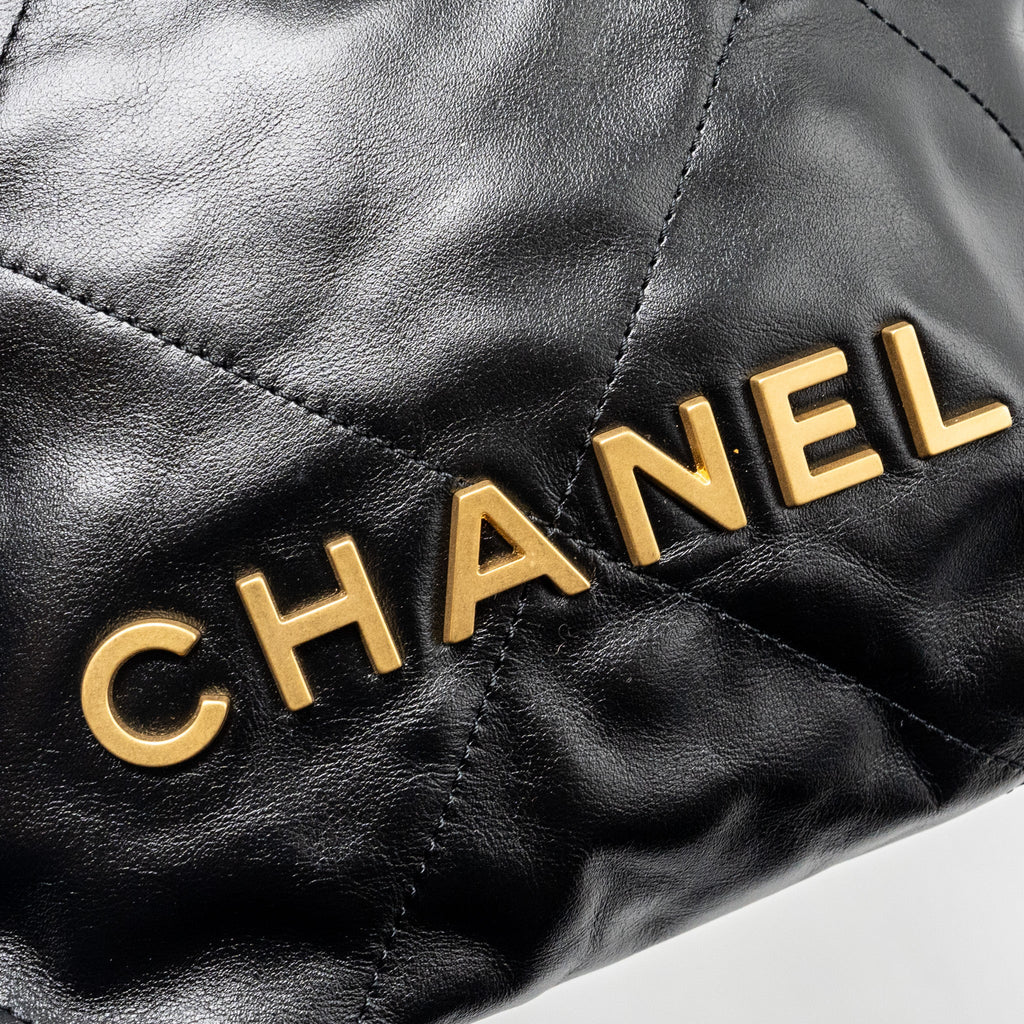 Chanel Mini 22 Bag Shiny Calfskin Black  (Microchip)