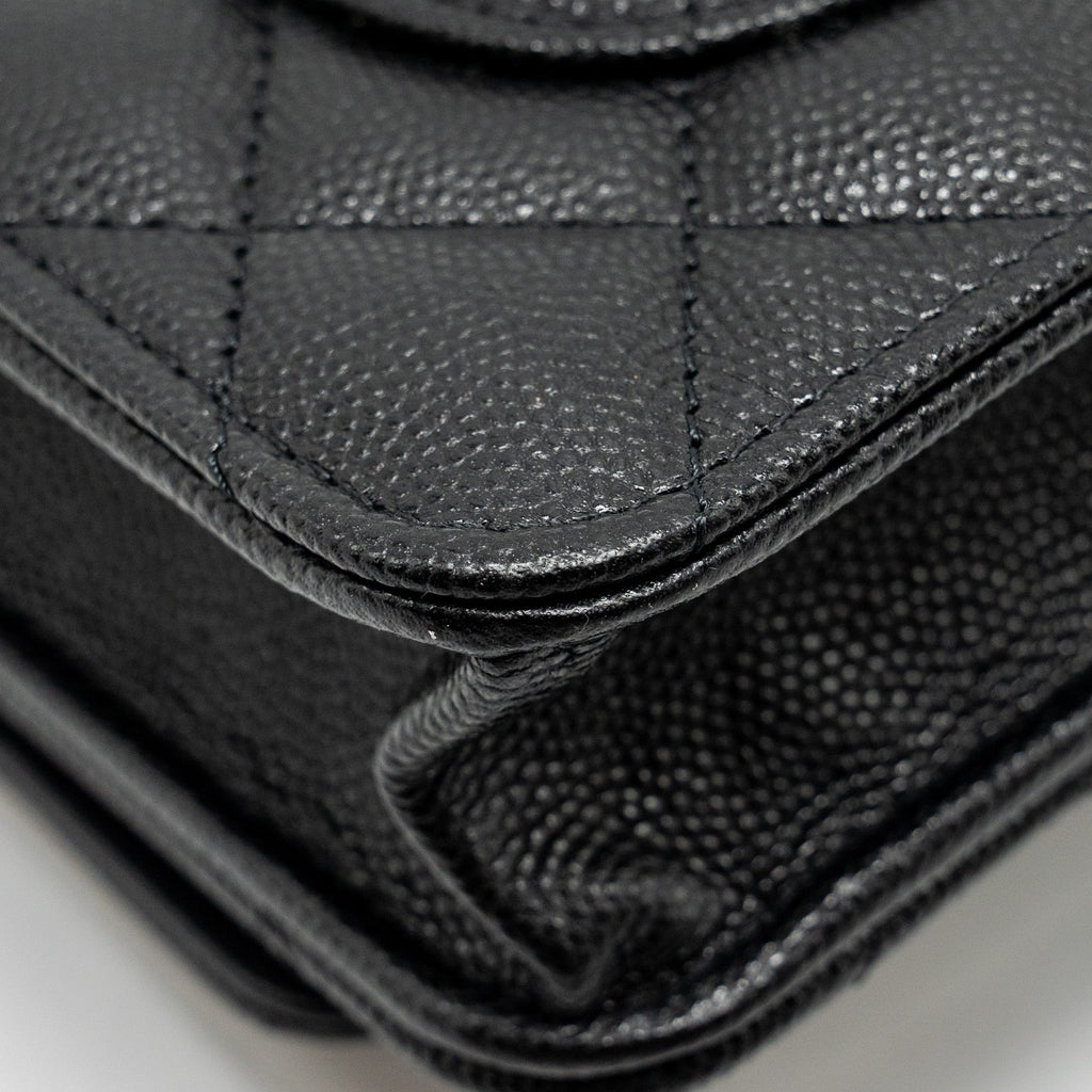 Chanel Camellia Wallet on chain Caviar Black  (Microchip)