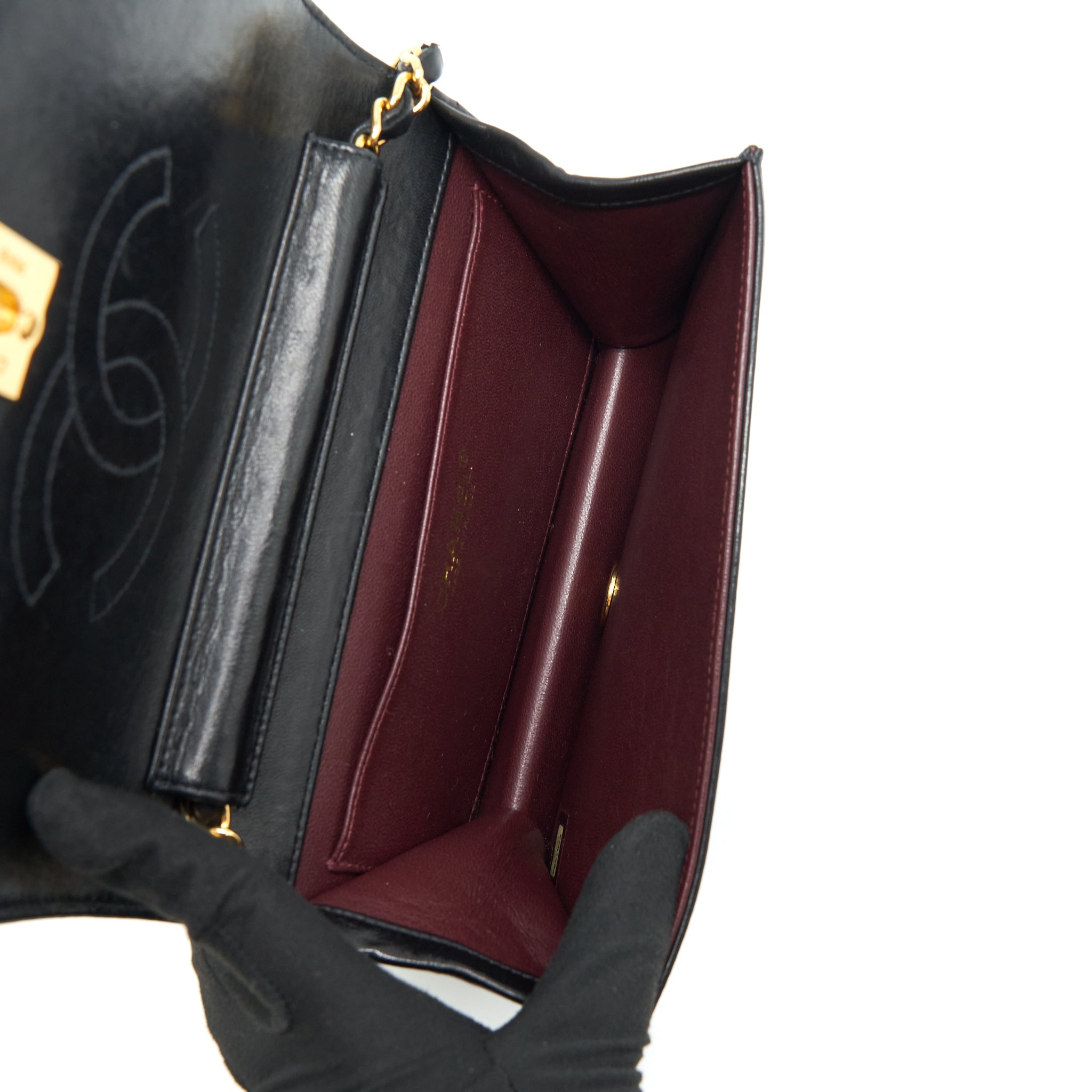 Chanel Vintage Quilted Mini Flap Bag With Chain Lambskin Black