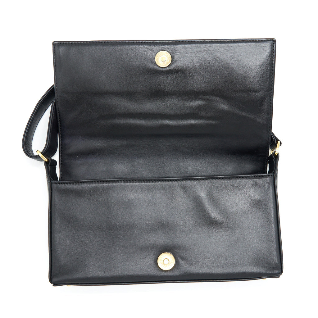 Chanel Vintage Chocolate Bar Flap Shoulder Bag Lambskin Black