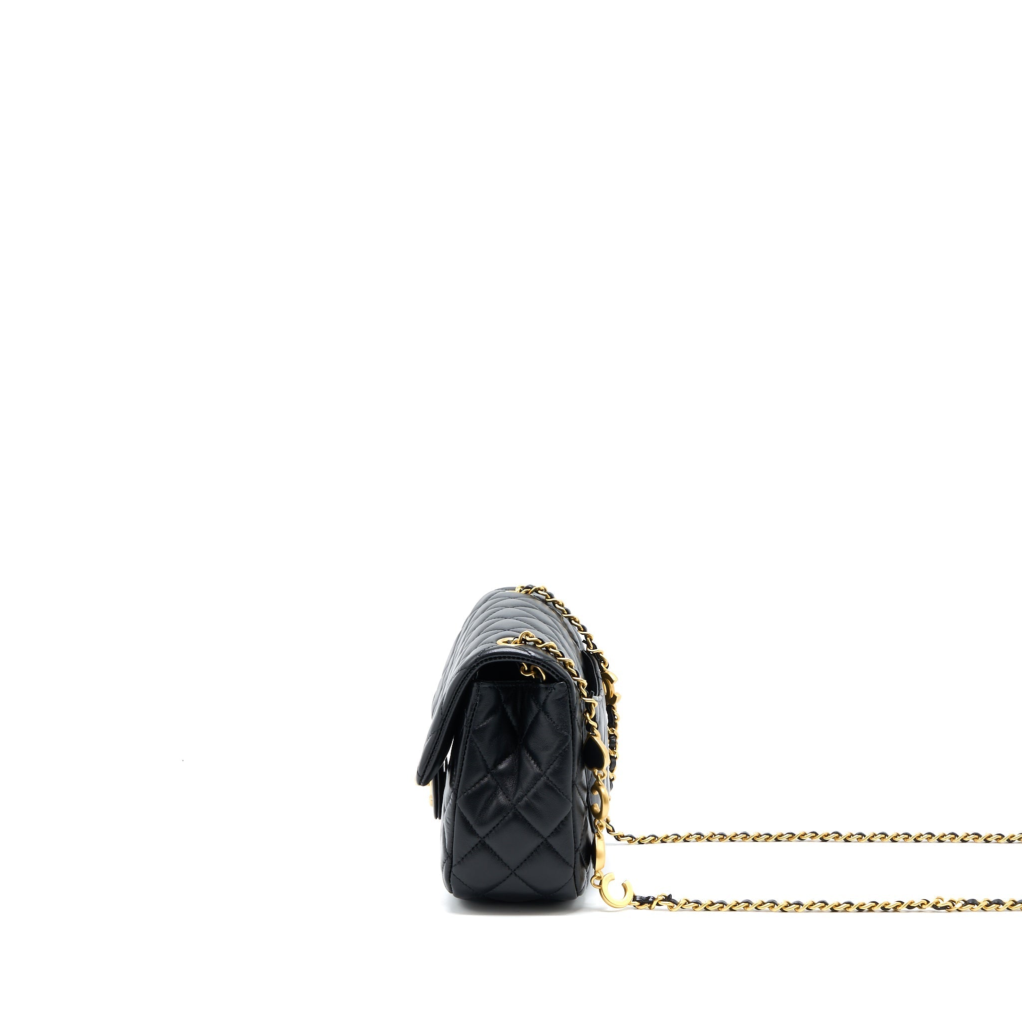 Chanel 22K Coco Chain Quilted Flap Bag Lambskin Black Brushed  (Microchip)