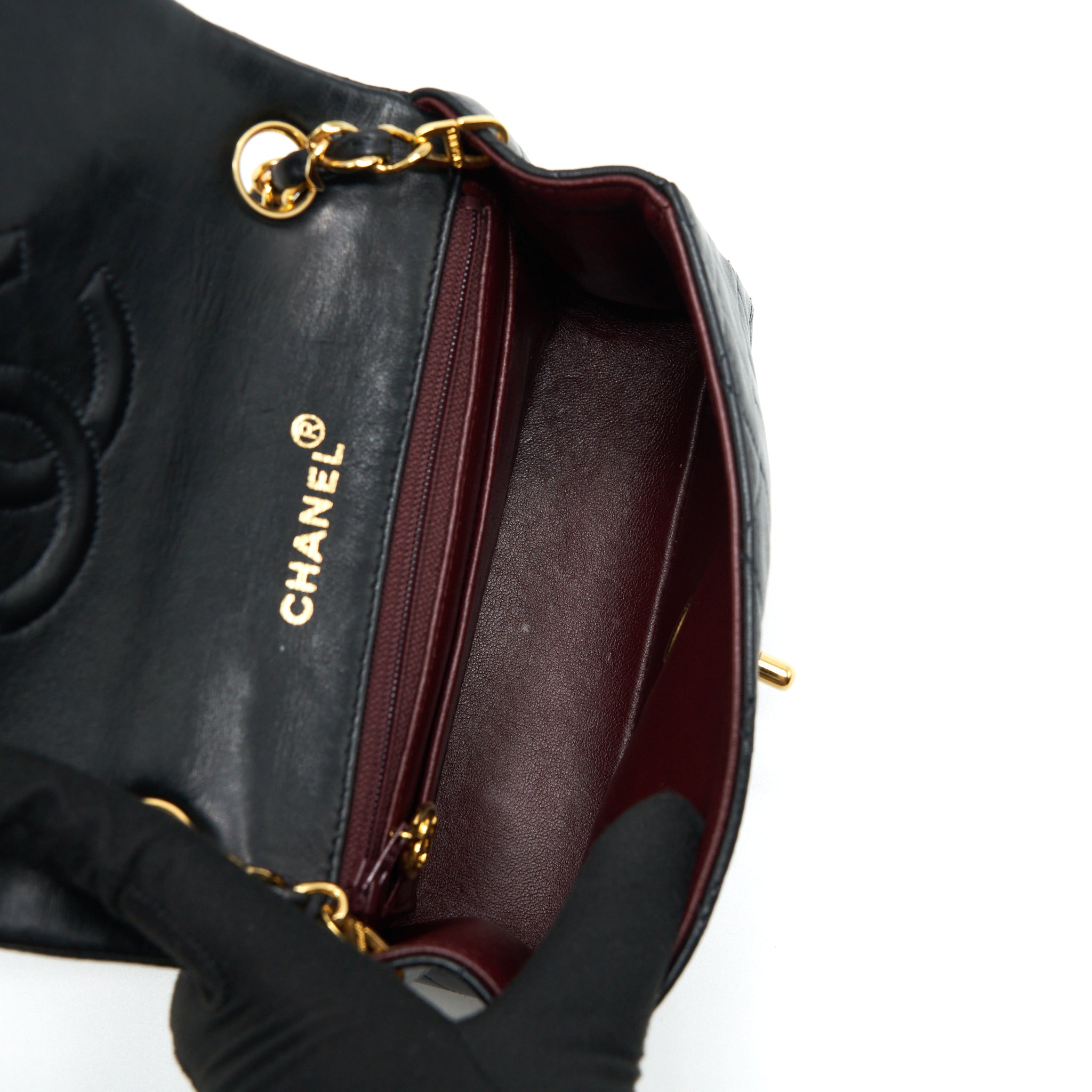 Chanel Vintage Mini Square Flap Bag Lambskin Black