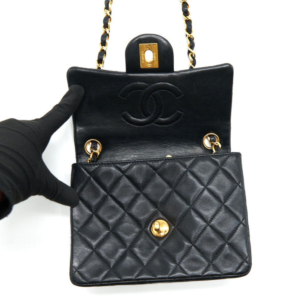 Chanel Vintage Mini Square Flap Bag Lambskin Black