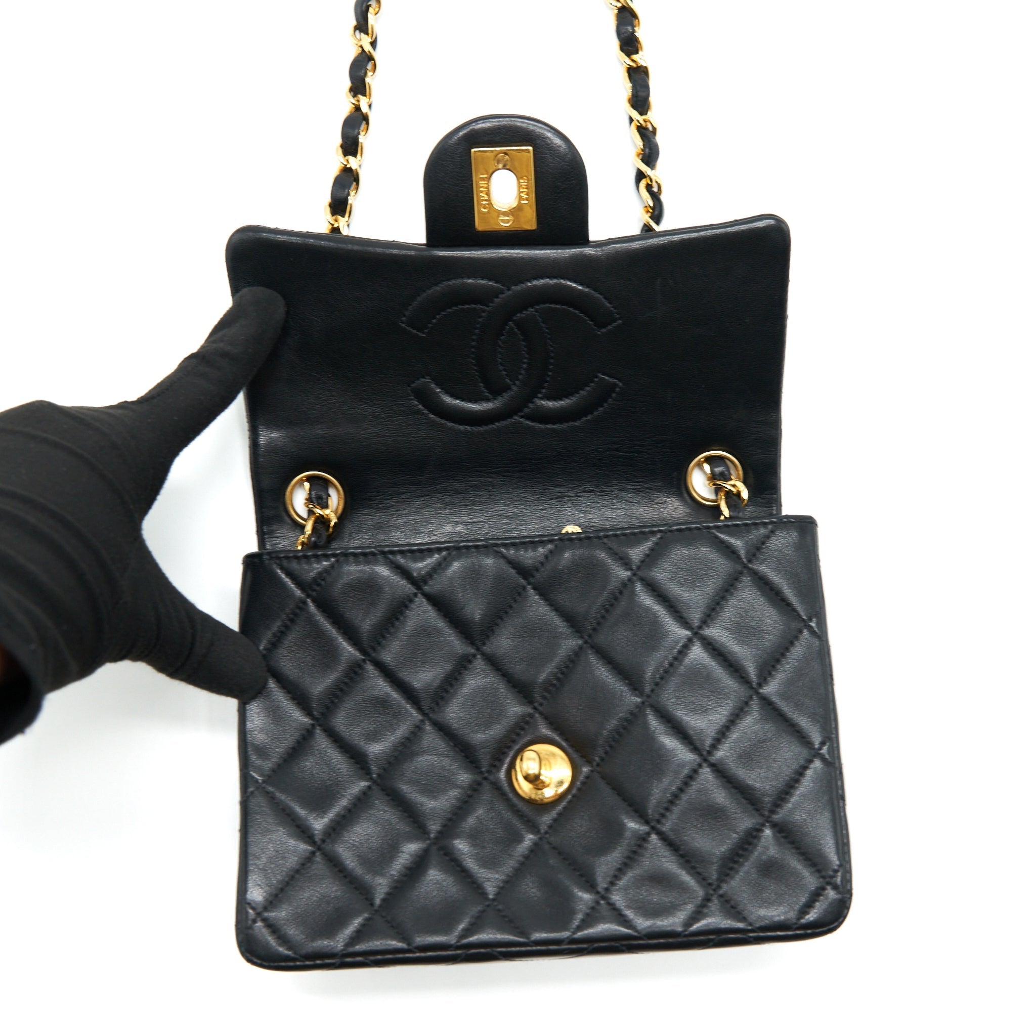 Chanel Vintage Mini Square Flap Bag Lambskin Black