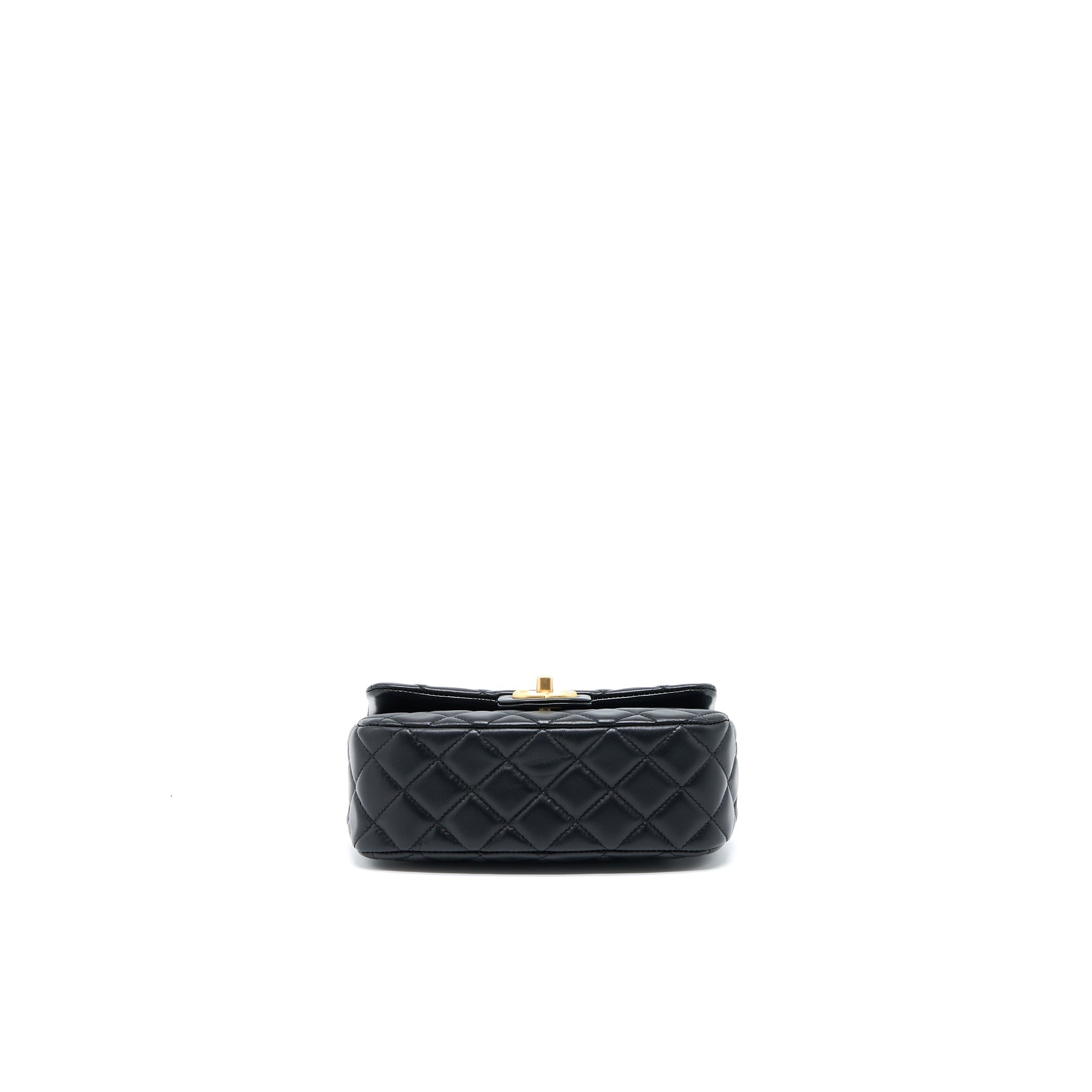 Chanel 22K Coco Chain Quilted Flap Bag Lambskin Black Brushed  (Microchip)