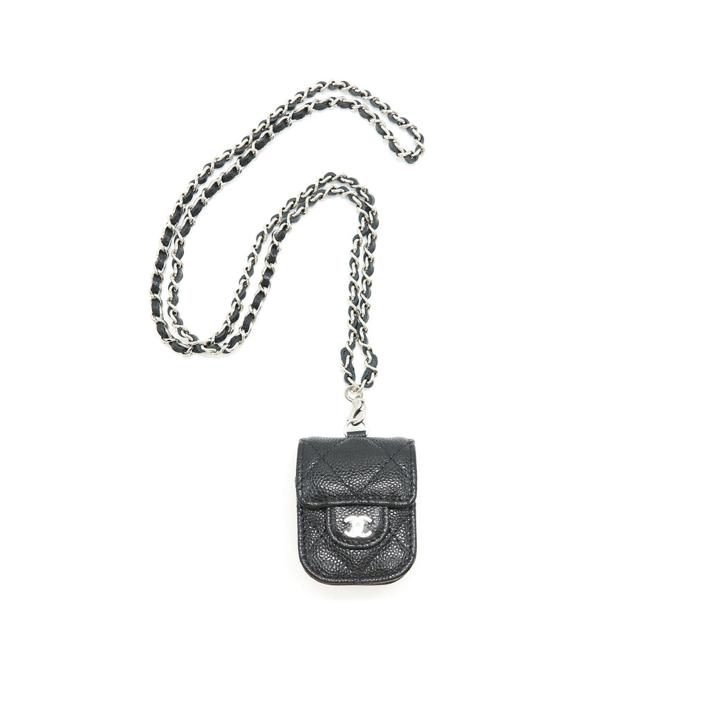 Chanel AirPods Case With Chain Caviar Black