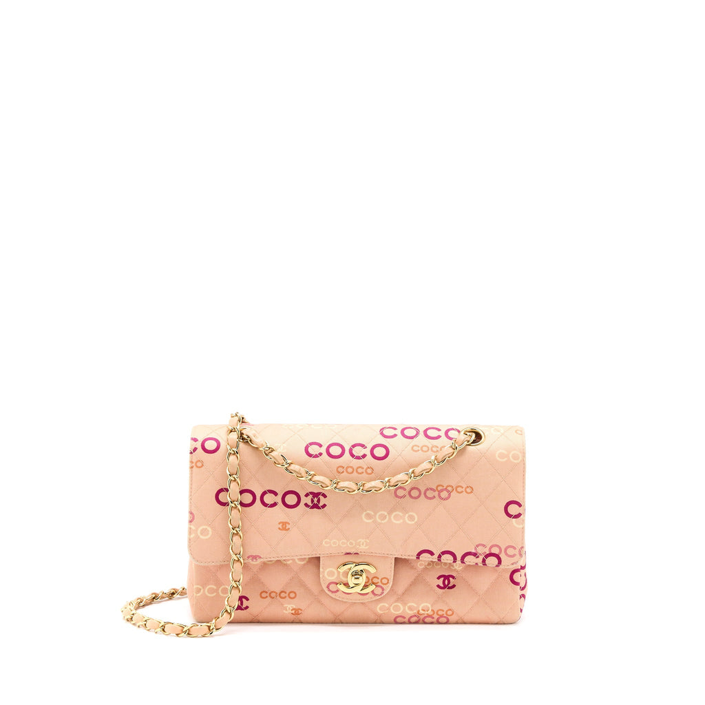 Chanel Vintage Coco Medium Classic Flap Bag Fabric Pink