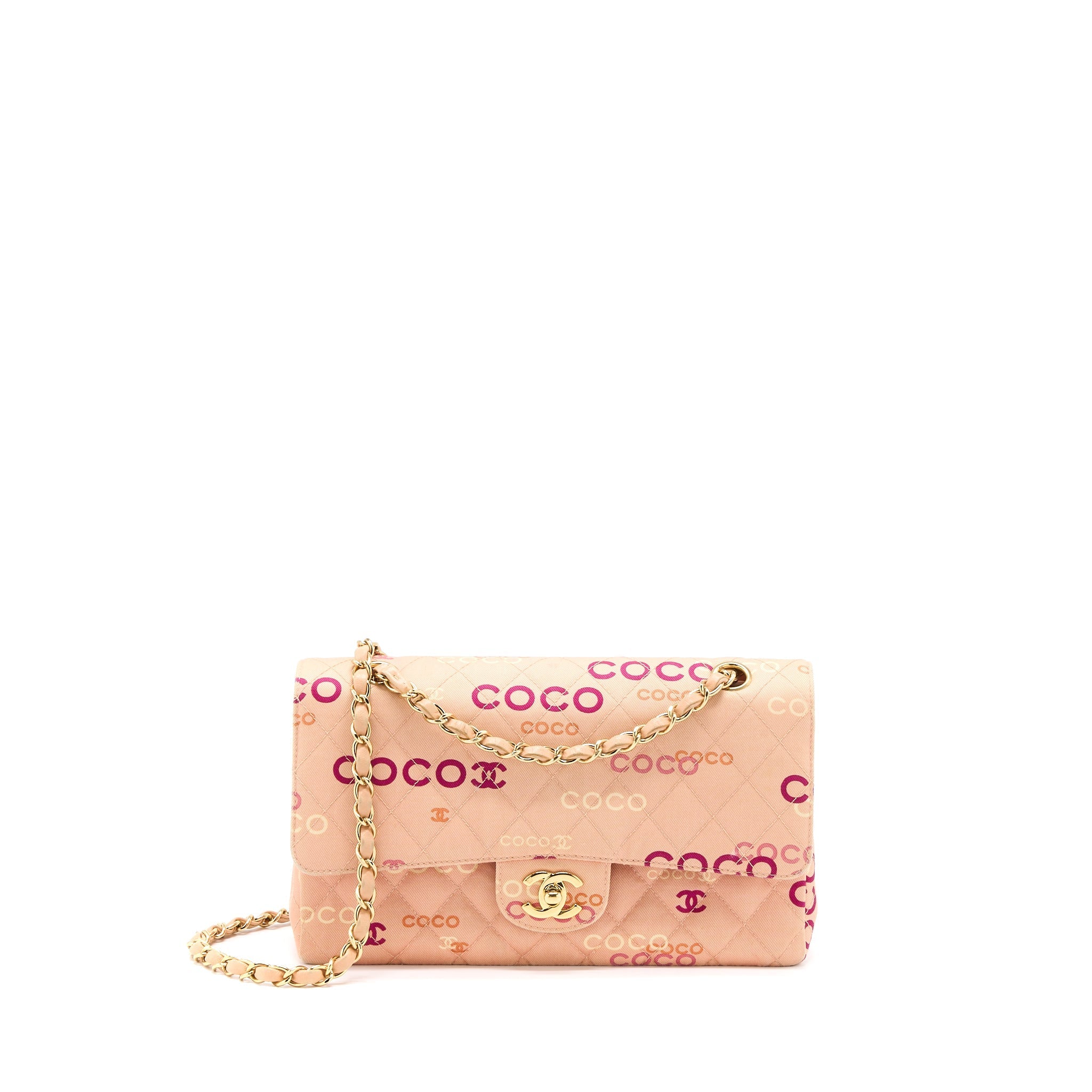 Chanel Vintage Coco Medium Classic Flap Bag Fabric Pink