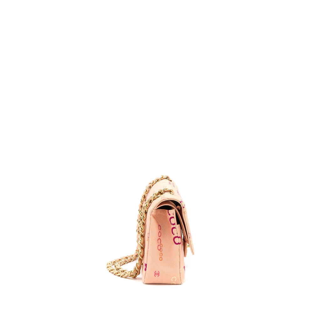Chanel Vintage Coco Medium Classic Flap Bag Fabric Pink